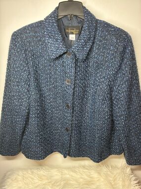 Requirements Navy-Blue Tweed Button Jacket